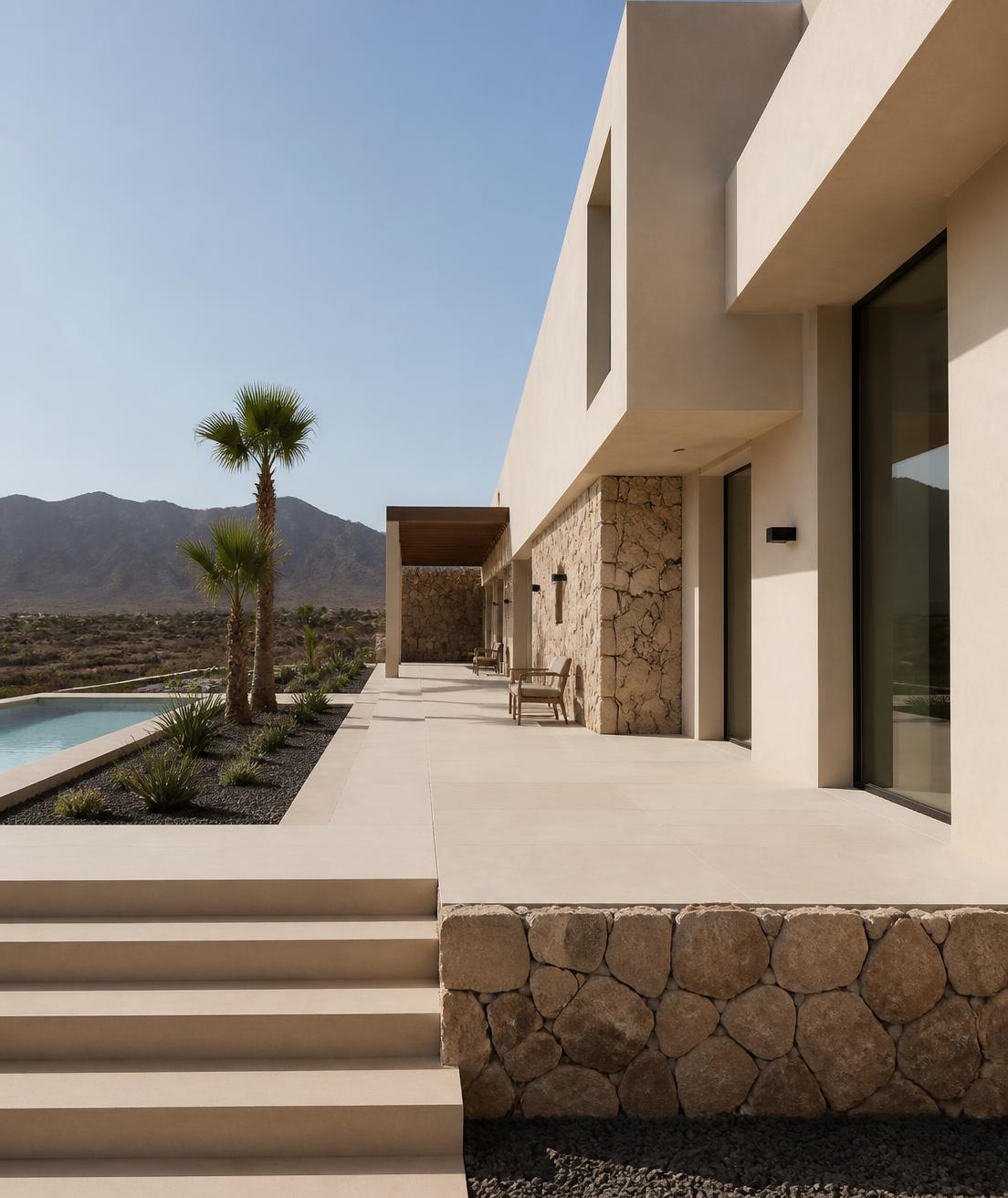 Villa contemporánea de piedra y estuco en paisaje canario
